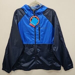 Columbia Men XL Warmer Days Windbreaker Jacket Blue Full Zip Hooded Thermal Coil